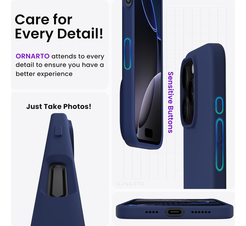Chh Ornarto Funda For iPhone 16 Pro Max Azul Marino Silicona