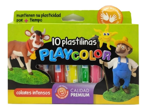Plastilina X 10 Playcolor Verde, Negro, Amarillo, Blanco, Azul, Rojo, Verde, Naranja, Celeste Y Marron