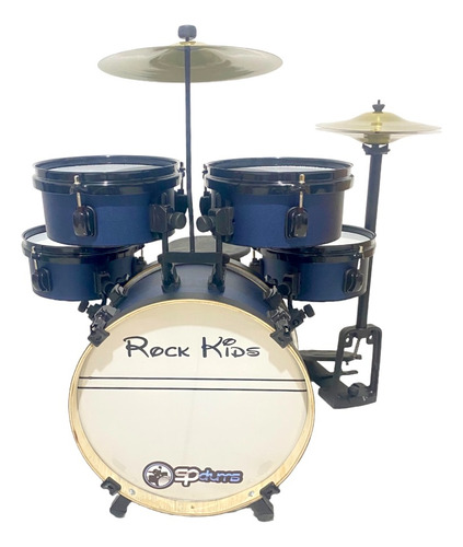 Bateria musical de brinquedo RMV Rock Kids com chimbal azul