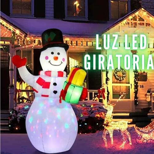 Muñeco Inflable De Nieve Navideños Con Luces Led Decoración Blanco
