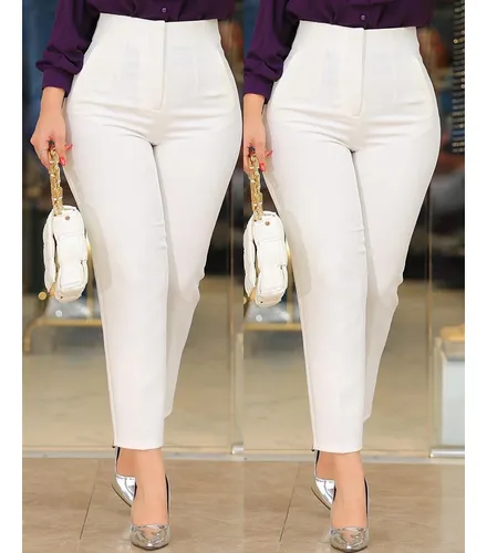 Pantalon Vestir Blanco Mujer