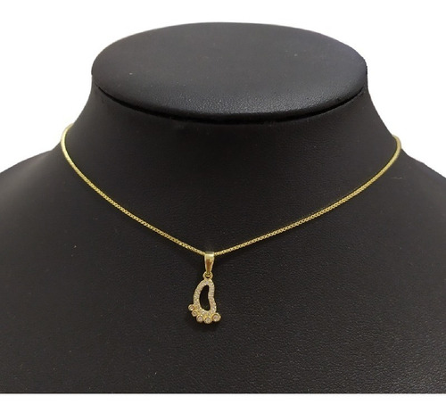 Colar Pezinho Gestante Pedra Zirconia F. Ouro 18k Semijoia Cor Dourado