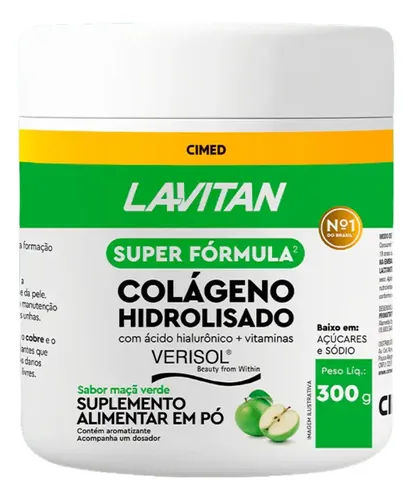Colágeno Lavitan Hidrolisado Verisol Pó 300g Beauty Sabor Maçã Verde