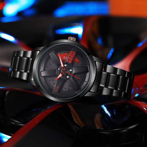 Reloj De Rueda De Coche Diseño Creativo Giratorio En 3d Rojo