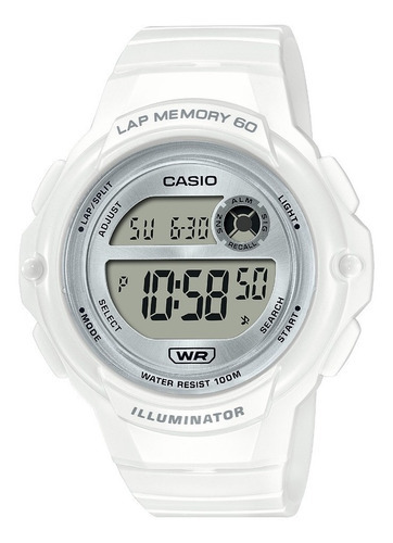 Reloj Mujer Casio Lws-1200h-7 Apto Atletismo 60 Laps Luz Led Color de la correa Negro Color del bisel Blanco Color del fondo Blanco/Gris