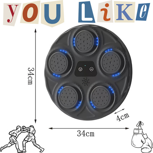 Máquina Boxe Musical Parede Eletrônica Infantil Sem Luvas Cor Preto