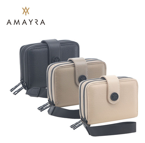 Billetera Amayra Doble Cierre Con Tarjeteros Y Monedero Ama 67.b967.3 Beige Liso