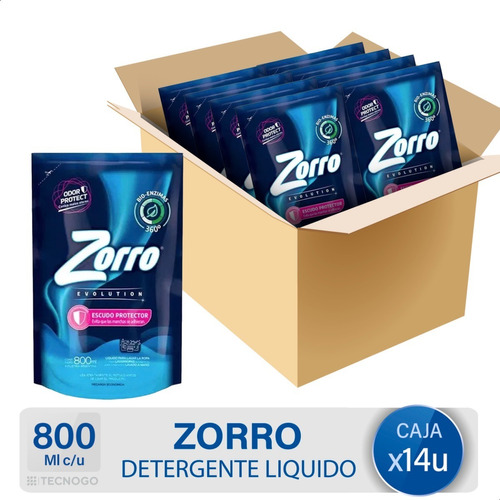 Caja Jabon Liquido Para Lavar Zorro Evolution Quitamanchas 