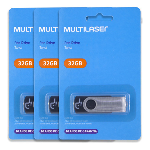 Imagem 1 de 5 de 03 Pen Drive Twist 32gb Usb Multilaser - 3 Cartelas