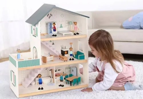 Casa Casinha De Boneca o Com M veis 70cm Madeira Tooky Toy