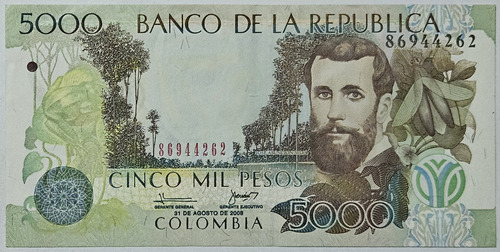 Billete 5000 Pesos 31/ago/2008 Colombia Au