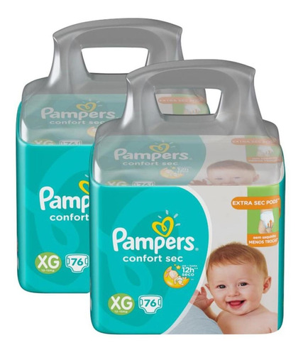 Kit Pampers Confort Sec - 2 Pctes C/ 76 Unid Cada - Tam Xg 