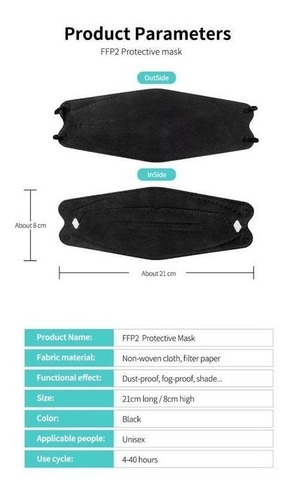 Imagem 7 de 10 de Máscara Kn95 Ffp2 Modelo 3d Boca De Peixe Reutilizável Preta