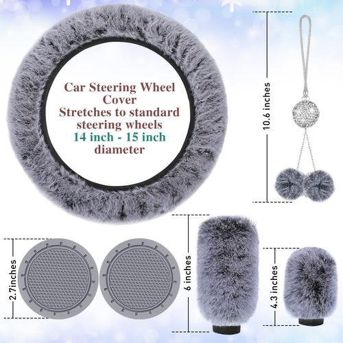 Juego De 6 Accesorios Para Volante Auto Gris Pelo Corto