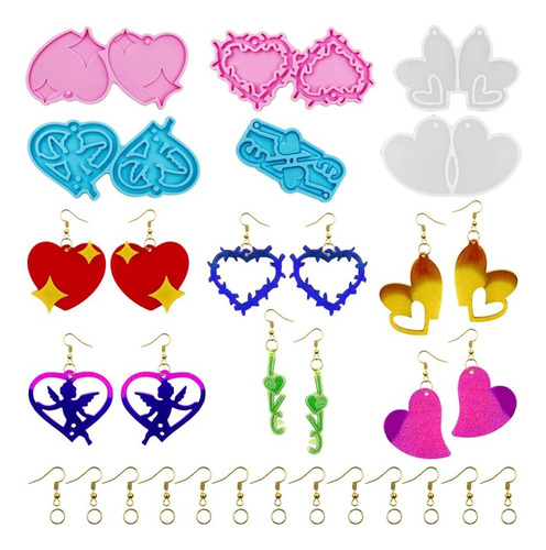 Kit Moldes De Resina Para Aretes Bisutería Colgantes Joyería
