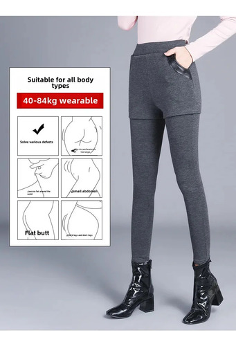 Mono Elástico De Cintura Alta Con Forro Polar Para Mujer
