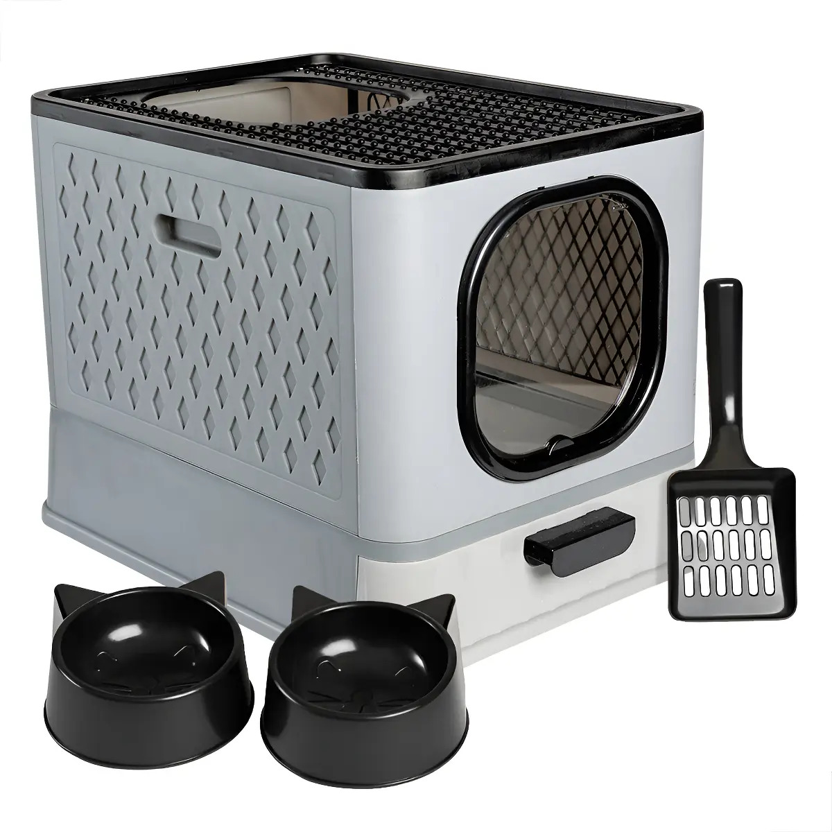 Caixa De Areia Para Gatos Fechada Grande Furba Sandbox Luxo - Cinza