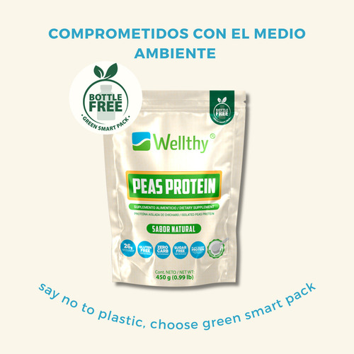 Proteína De Chícharo Sabor Natural 450gr Wellthy 30 Servs