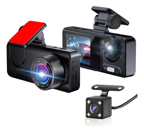 CDDGL Dashcam para Auto 3 Cámaras 1080P HD Español, Camara para Carro Delantera y Trasera con 2.0" IPS LCD,Cámara de Seguridad para Auto y Carro,Grabación en Bucle,Detección de Movimiento