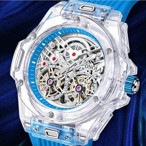 Relojes Impermeables Automáticos Onola Tourbillon Color De La Correa Blue/white