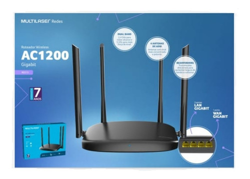Roteador Multilaser Re015 Ac 1200 Gigabit Dual 2.4 E 5 Ghz (Usado)