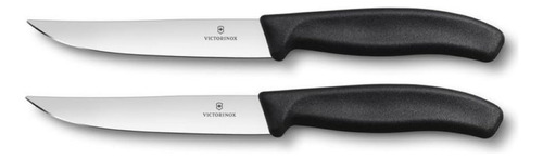 Conjunto com 2 Facas Swiss Classic de Mesa para Churrasco com Lâmina Lisa 12cm Preta Victorinox