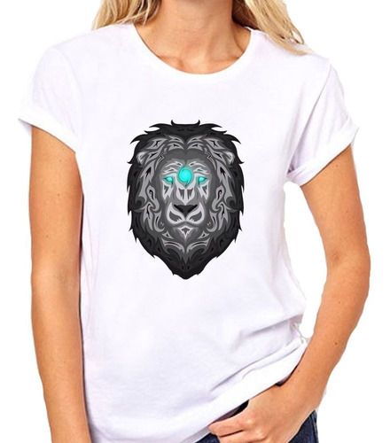 Remera De Mujer Leon Cara Salvaje Luz Gris Fuerza