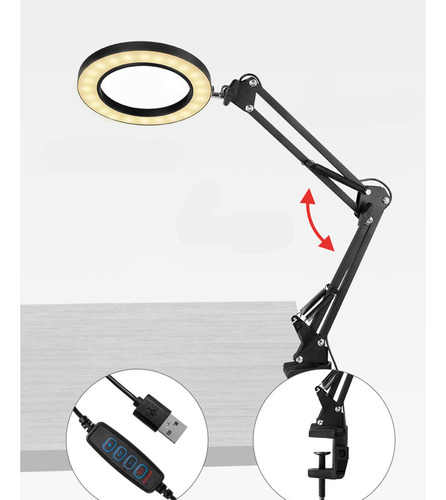 Lámpara Led De Escritorio Con Lupa De 10x Con Brazo Pedestal