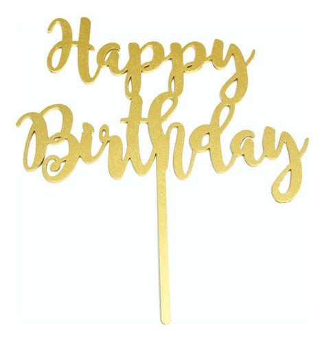 Paquete 9 Pzs Cake Topper Happy Birthday Gold BdLG-003