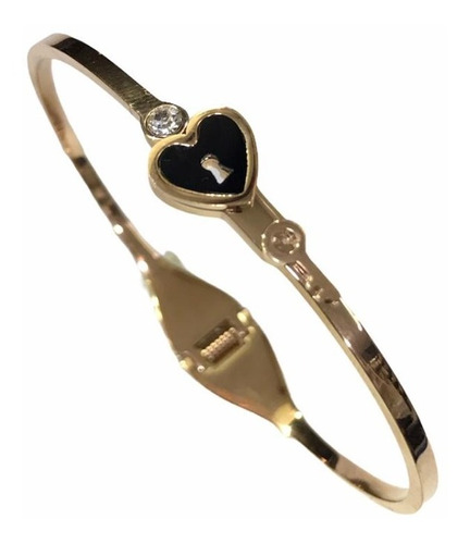 Bracelete Feminino Aço Formato Coração Detalhe 1 Chave Rose.