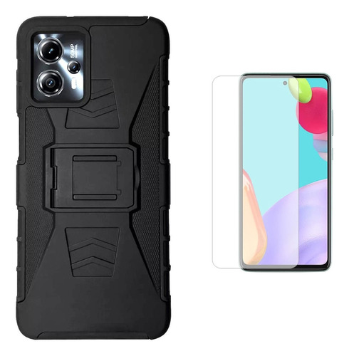 Mica + Funda Uso Rudo + Clip Para Motorola G53 Negro