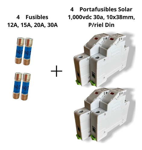 Kit Portafusibles Solar 1,000vdc 30a, 10x38mm, P/riel Din