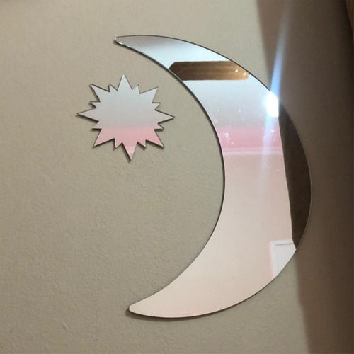 Conjunto Espelho Sol E Lua Místico Lunar Em Acrílico Moldura Prata