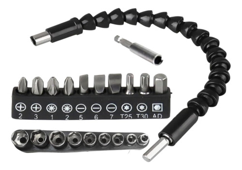 2 Kit Broca Extension Flexible Taladro 21 Piezas Dados Punta
