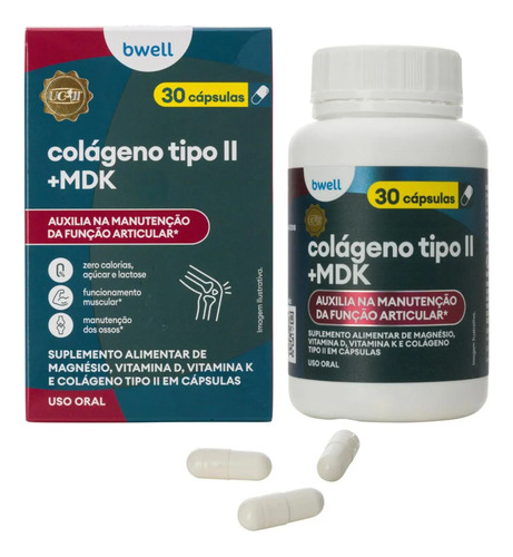 Colágeno Bwell Tipo Ii Mdk Magnésio + Vitamina D E K 30 Cáps