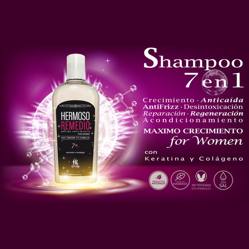 Imagen 2 de 9 de 6 Shampoo Anticaida Crecimiento Reparador Frizz Mujer 7en1