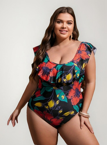 Traje De Baño Completo Espalda Descubierta Olan En Escote