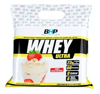 Suplemento en polvo BHP Nutrition Whey Ultra proteína sabor fresas con crema en sachet de 2.27kg