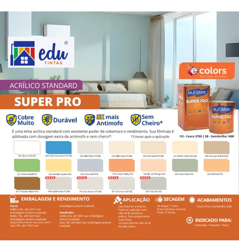 Tinta Super Pro 3 X Mais Antimofo Fosco Acrílico Cores 1 8 L