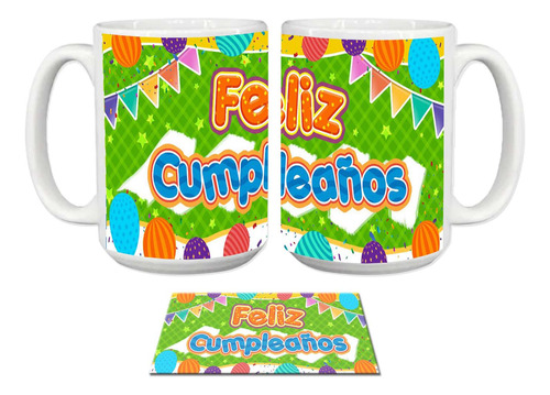 Taza Grande, Feliz Cumpleaños, Para Regalo, Globos, 15oz