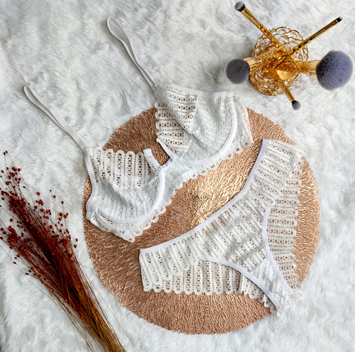 Conjunto Safira Renda Luxo Com Arco Sexy Super Luxo Cs001 Branco Gg