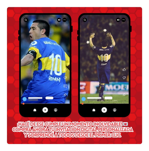 Invitación Digital Animada De Cumpleaños Infantil - Tiziben Boca Juniior - Idólos - Riquelme Y Palermo