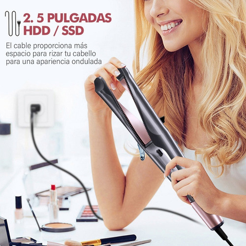 Enderezador De Pelo 2 En 1 Ajustable Temperatura Rizador