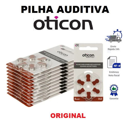 60 Pilhas Bateria 312 Oticon Aparelho De Audição Com Nfe