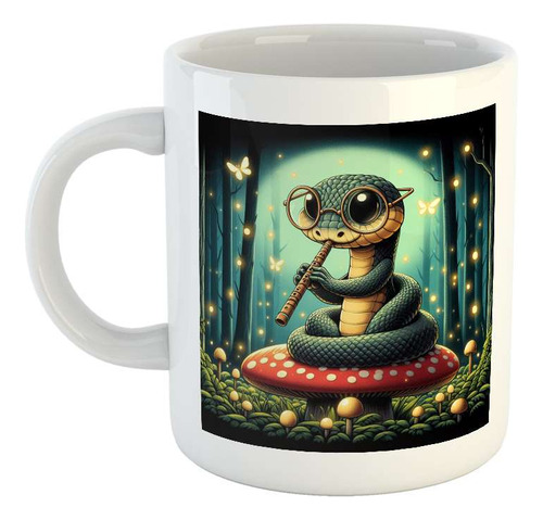 Taza Ceramica Serpiente Tocando La Flauta Bosque M1