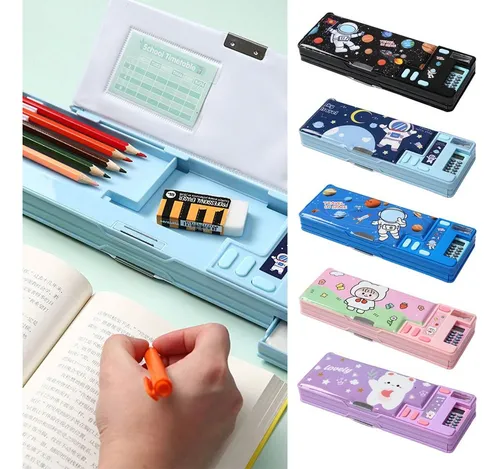 Estuche Para Lápices Con Calculadora, Estuche De Doble Capa