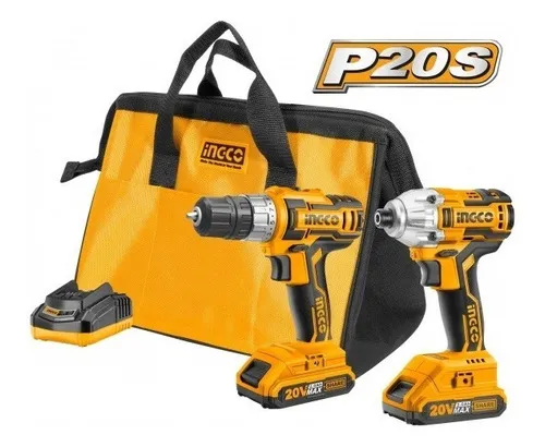 comprar Set Taladro Y Atornillador De Impacto Industrial 20v Ingco Color anaranjado y negro