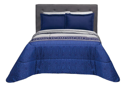 Edredon King Size Con Juego De Sabanas Beige Azul Lugo