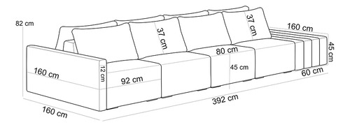Sofá Ilha Modular Para Sala 392cm com Puff Dublin K01 Veludo Rosê e Sintético Preto