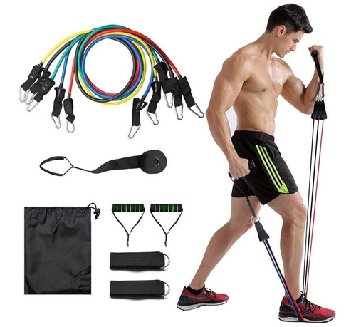 Imagem 1 de 10 de Kit Elástico Treino Exercícios Malhar Musculação Casa 11 Pcs